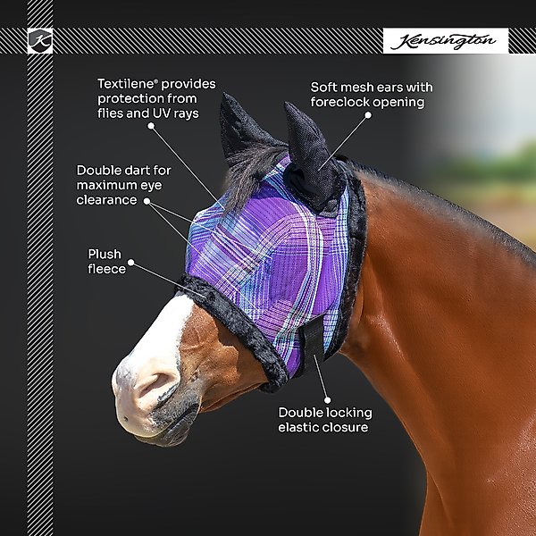 Show full view: Kensington Protective Products Horse Fly Mask with Fleece Ears & Forelock Hole, Imperial Jade, Large slide 4 of 8