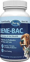 PetAg Bene-Bac Powder FOS & Probiotics for Dogs, Cats, Exotic & Wildlife Mammals, 4.5-oz bottle