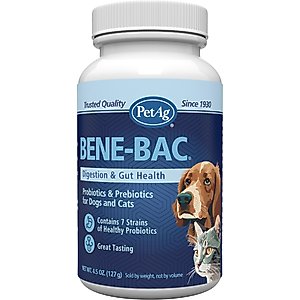 PetAg Bene-Bac Powder FOS & Probiotics for Dogs, Cats, Exotic & Wildlife Mammals, 4.5-oz bottle