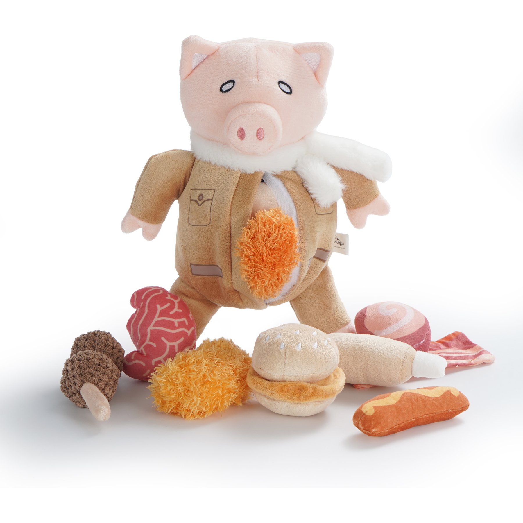 Nocciola 9-in-1 Stuffed Puzzle Pork Food Squeaky Dog Toy, 9 count