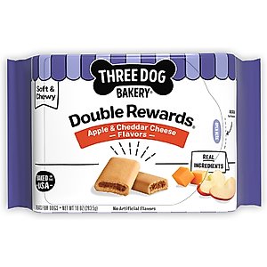 Three Dog Bakery Double Rewards Apple Chicken-Free Soft & Chewy Dog Treats, 10-oz box