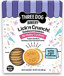 Three Dog Bakery Birthday Confetti Lick’n Crunch Cookie Puppy Treats, 13-oz box
