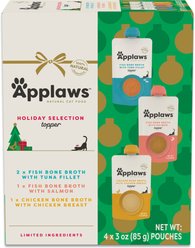 Applaws Holiday Selection Bone Grain-Free Tuna Bits in Broth Wet Cat food, 3-oz pouch, case of 4