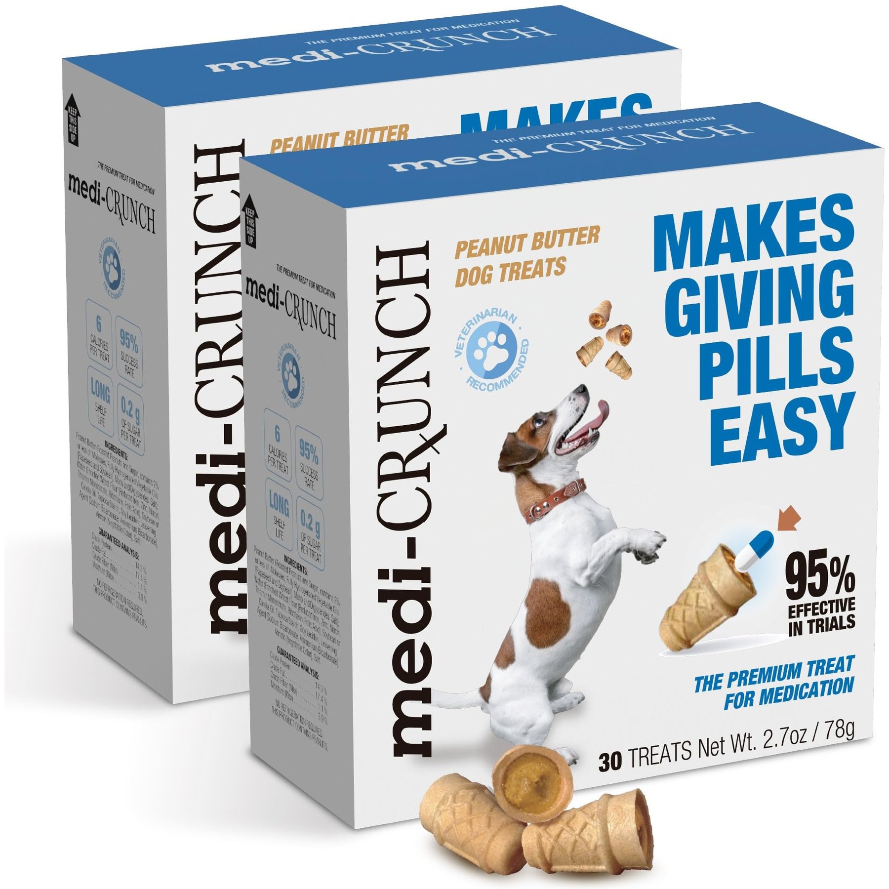 MEDI CRUNCH Human-Grade Peanut Butter Crunchy Ice Cream Cone Pill Pouches Dog Treats, 30 count, case of 2