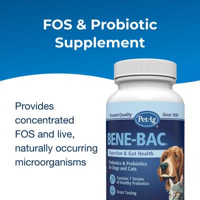 Show full view: PetAg Bene-Bac Powder FOS & Probiotics for Dogs, Cats, Exotic & Wildlife Mammals, 4.5-oz bottle slide 4 of 10