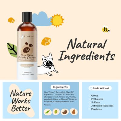Show full view: kin+kind Deep Clean Natural Almond+Vanilla Dog Shampoo, 12-fl oz bottle slide 5 of 6