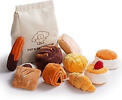 Nocciola Bread with Takeout Bag Plush Interactive Squeaky with Crinkle Paper Dog Toy, 10 count