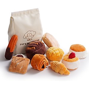 Nocciola Bread with Takeout Bag Plush Interactive Squeaky with Crinkle Paper Dog Toy, 10 count