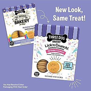 Three Dog Bakery Birthday Confetti Lick’n Crunch Cookie Puppy Treats, 13-oz box