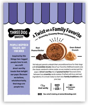 Show full view: Three Dog Bakery Lick'n Crunch Carob & Peanut Butter Sandwich Cookies Dog Treats, 13-oz box slide 3 of 8
