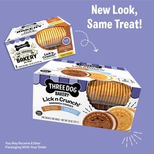 Three Dog Bakery Lick'n Crunch Vanilla & Peanut Butter Cookie Dog Treats, 26-oz box, 2 pack