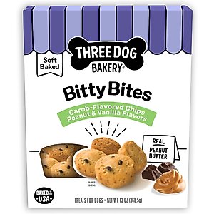 Three Dog Bakery Bitty Bites Carob & Peanut Butter Dog Treats, 13-oz box
