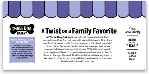 Show full view: Three Dog Bakery Lick'n Crunch Vanilla & Peanut Butter Cookie Dog Treats, 26-oz box, 2 pack slide 3 of 9