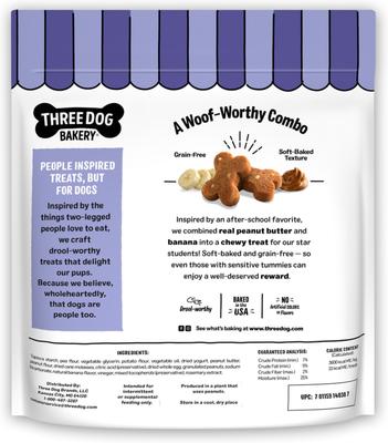 Show full view: Three Dog Bakery Soft Baked Woofers Grain-Free Peanut Butter Banana Dog Treats, 36-oz bag slide 3 of 9