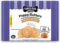 Three Dog Bakery Puppy Butters Peanut Butter Sandwich Cookie Dog Treats, 11.8-oz bag