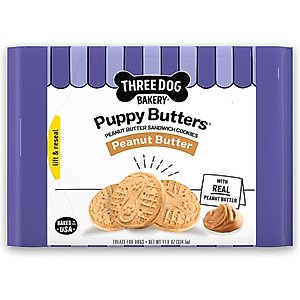 Three Dog Bakery Puppy Butters Peanut Butter Sandwich Cookie Dog Treats, 11.8-oz bag