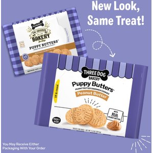 Three Dog Bakery Puppy Butters Peanut Butter Sandwich Cookie Dog Treats, 11.8-oz bag