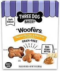 Three Dog Bakery Soft Baked Woofers Grain-Free Peanut Butter Banana Dog Treats, 13-oz box