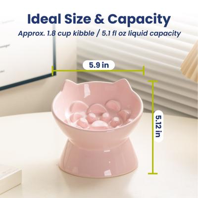 Show full view: PawsPik Lynx Ceramic Raised Slow Dog & Cat Food Bowl, Quartz Pink slide 9 of 11
