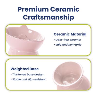 Show full view: PawsPik Lynx Ceramic Raised Slow Dog & Cat Food Bowl, Quartz Pink slide 8 of 11