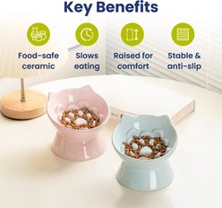 PawsPik Lynx Ceramic Raised Slow Ceramic Dog & Cat Elevated Food Bowl, Quartz Pink slide 2 of 9