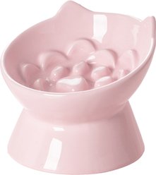 PawsPik Lynx Ceramic Raised Slow Dog & Cat Food Bowl, Quartz Pink