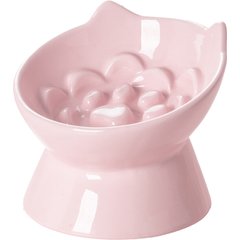 PawsPik Lynx Ceramic Raised Slow Ceramic Dog & Cat Elevated Food Bowl, Quartz Pink