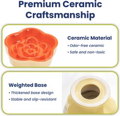 PawsPik Raised Ceramic Slow Feeder Dog & Cat Food Bowl, Sunset Orange slide 2 of 9