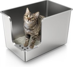 Ptlom Stainless Steel High Sided Low Entry Corner Cat Litter Box, X-Large: 22.8 x 14.8 x 14.5-in