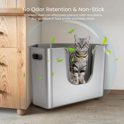 Show full view: Ptlom Stainless Steel High Sided Corner Cat Litter Box, 22 x 16.5 x 14.5-in slide 7 of 10