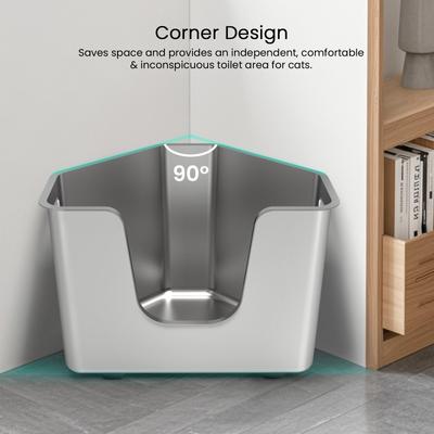 Show full view: Ptlom Stainless Steel High Sided Corner Cat Litter Box, 22 x 16.5 x 14.5-in slide 3 of 10