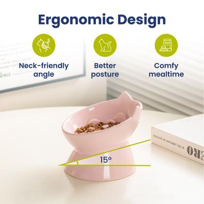 Show full view: PawsPik Lynx Ceramic Raised Slow Dog & Cat Food Bowl, Quartz Pink slide 4 of 11