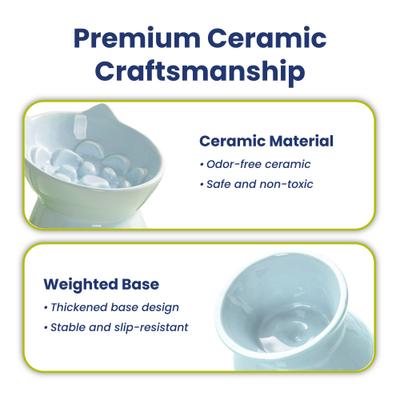 Show full view: PawsPik Lynx Ceramic Raised Slow Dog & Cat Food Bowl, Sky Blue slide 8 of 11