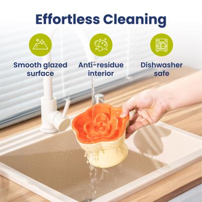 Show full view: PawsPik Raised Ceramic Slow Feeder Dog & Cat Food Bowl, Sunset Orange slide 8 of 12