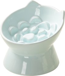 PawsPik Lynx Ceramic Raised Slow Dog & Cat Food Bowl, Sky Blue
