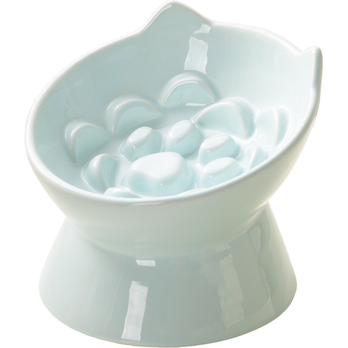 PawsPik Lynx Ceramic Raised Slow Ceramic Dog & Cat Elevated Food Bowl, Sky Blue