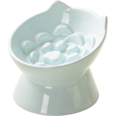 PawsPik PawsPik Lynx Ceramic Raised Slow Ceramic Dog & Cat Elevated Food Bowl, Sky Blue