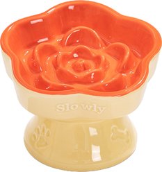 PawsPik Raised Ceramic Slow Feeder Dog & Cat Food Bowl, Sunset Orange slide 1 of 9