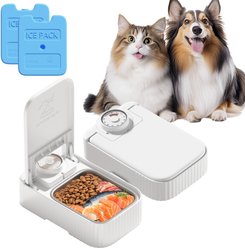 VIVIPAL 2-Meal Dry & Wet Stainless Steel Automatic Dog & Cat Feeder, White, 700-mL