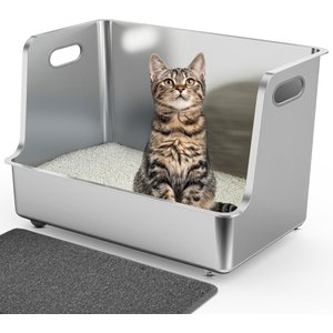 Ptlom Stainless Steel High Sided Cat Litter Box, X-Large: 22.5 x 14.5 x 14.5-in