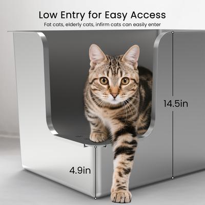 Show full view: Ptlom Stainless Steel High Sided Low Entry Corner Cat Litter Box, 22.8 x 14.8 x 14.5-in slide 4 of 12