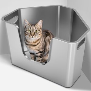 Ptlom Stainless Steel High Sided Corner Cat Litter Box, X-Large: 22 x 16.5 x 14.5-in