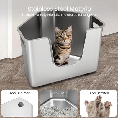 Show full view: Ptlom Stainless Steel High Sided Corner Cat Litter Box, 22 x 16.5 x 14.5-in slide 4 of 10