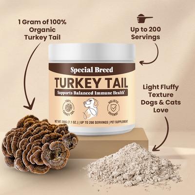 Show full view: Special Breed Turkey Tail Mushroom Flavored Powder Canine Immune Support Supplement for Dogs & Cats, 7.1-oz jar slide 3 of 9