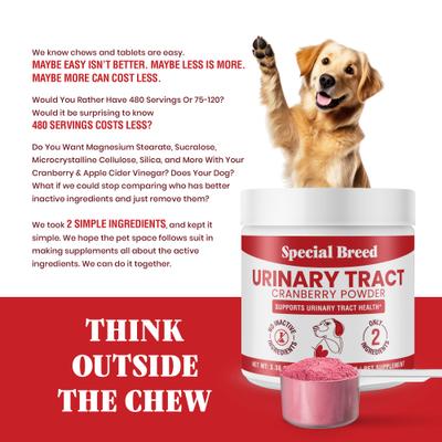 Show full view: Special Breed Cranberry Flavored Powder Urinary Tract Health Supplement for Dogs, 3.38-oz jar, 480 scoops slide 5 of 8