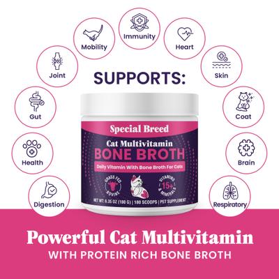 Show full view: Special Breed Grass-Fed Beef Bone Broth Daily Multivitamin Powder Supplement for Cats, 6.35-oz jar slide 4 of 9