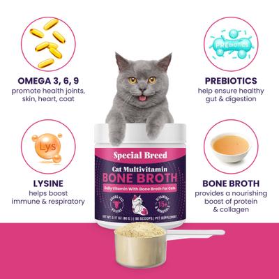 Show full view: Special Breed Grass-Fed Beef Bone Broth Daily Multivitamin Powder Supplement for Cats, 3.17-oz jar slide 5 of 9