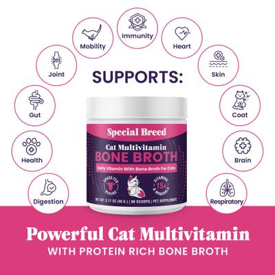 Show full view: Special Breed Grass-Fed Beef Bone Broth Daily Multivitamin Powder Supplement for Cats, 3.17-oz jar slide 4 of 9