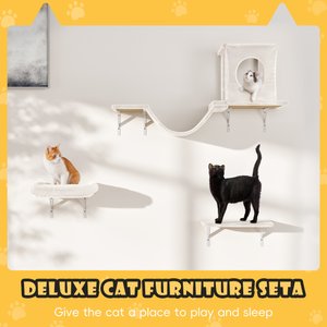 KAMABOKO 6 Pieces Hammock Wall-Mounted Shelves Climber Set Cat Tree with Bed, White