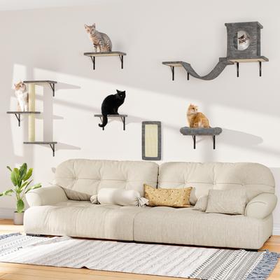 Show full view: KAMABOKO 6 Pieces Hammock Wall-Mounted Shelves Climber Set Cat Tree with Bed, Grey slide 7 of 8